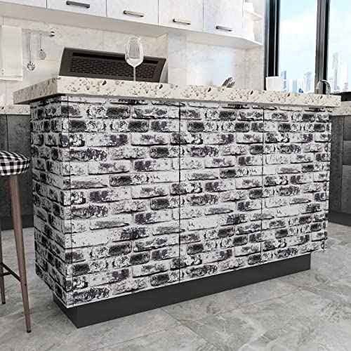 VaryPaper Distressed Grey Brick Wallpaper Peel and Stick Wallpaper 17.7''x78.7'' 3D Textured Faux Brick Wallpaper Removable Self Adhesive Brick Contact Paper for Walls Kitchen Backsplash Fireplace