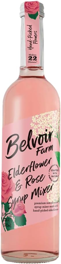 BELVOIR FRUIT FARMS Elderflower & Rose Syrup Mixer 500ml - Floral Drink Mix, Made with Natural Elderflower and Rose Extracts, Perfect for Cocktails and Refreshing Drinks