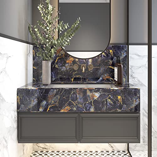 Volga Blue Marble Contact Paper 88" X 16" Marble Wallpaper Exotic Granite Self Adhesive Gloss Marble Vinyl Wrap Film for Kitchen Countertop Peel Stick Wall Paper for Cabinets Wall Funiture
