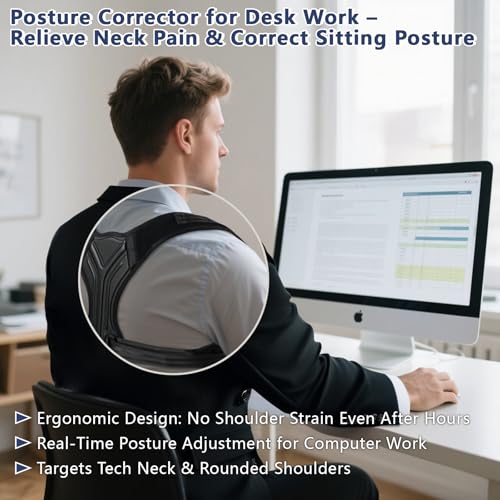 Posture Corrector for Women & Men, Adjustable Upper Back Brace with Anti-Chafing Pads for Neck/Shoulder/Back Pain Relief, Breathable Invisible Posture Brace for Office, Driving, Fitness. (Black, Large)