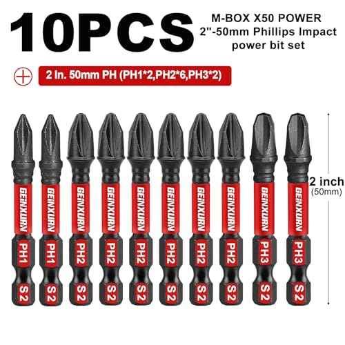 Impact Tough 2 in. (PH1/PH2/PH3) Screwdriver Bits Set,10 Pack Magnetic S2 Steel Phillips Power Driver Bits with Storage M-Box