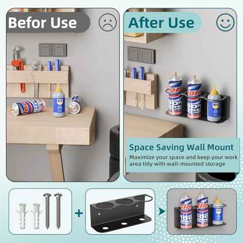 2 Pack 3 All-Purpose Spray Bottle Holder Wall Mount | Heavy-Duty Powder Coated Steel Spray Bottle Storage Rack for Garage Home Workspace | Detailing Bottle Holder (Black)