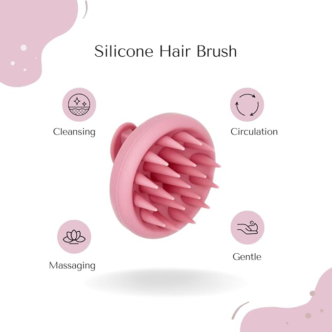 Organic To Green - Silicone Hair Brush (Pink) Soft Silicone Bristles to Remove Dandruff, Waterproof Hair Scrubber for Both Wet Dry Hair, Suitable for Men & Women (Pink)