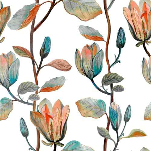 Magnolia Floral Leaf Peel and Stick Wallpaper Vintage Contact Wall Paper Modern Botanical Self Adhesive Vinyl Removable Renter Friendly Leaves Wallpaper 17.7in x 6.6ft