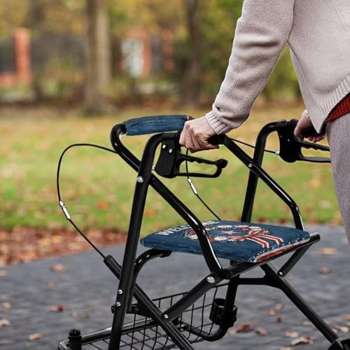 Seat Cover for Walkers for Seniors American Flag Wreath Walker Seat Covers for Ladies Men Rollator Accessories for Seniors Independence Day Rollator Walker Seat and Backrest Covers Gifts