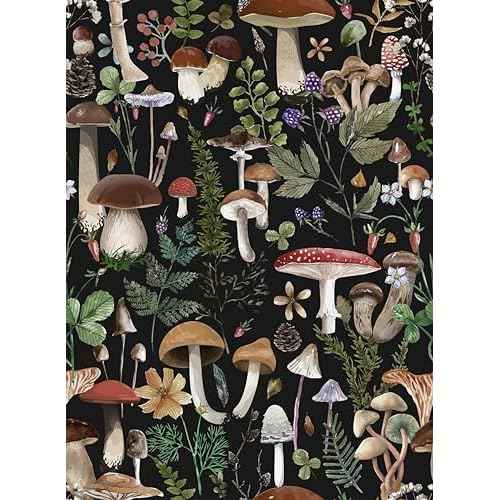 Simon&Siff Mushroom Peel and Stick Wallpaper Black Boho Contact Paper Removable Self Adhesive Wall Paper for Bedroom Bathroom Cabinet Countertop 17.3" x 80"