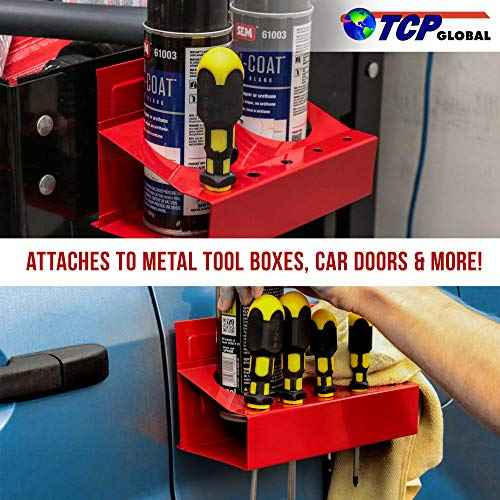TCP Global Magnetic Spray Can Holder Wall Mount, 2 Aerosol Cans Holder, 5 Screwdriver Tray & Spray Can Organizer, Magnetic Bottle Shelf for Home Workspace and Garage
