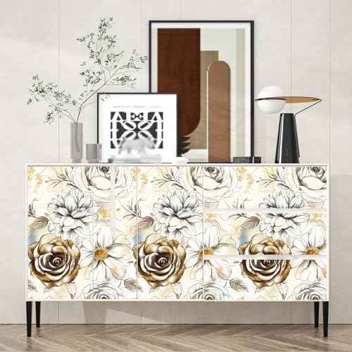 Beige Floral Peel and Stick Wallpaper Vintage Blue Contact Paper Brown Flower Wall Mural Home Vinyl Waterproof Self Adhesive Removable Renter Friendly Wall Paper 17.5" x 118"