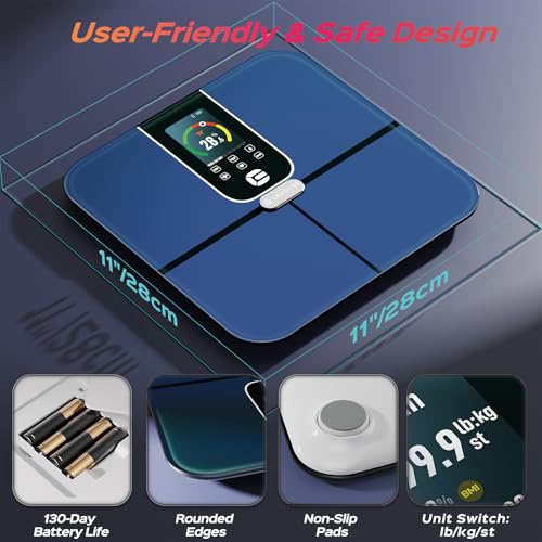 Scale for Body Weight and Fat, Lepulse 3.35" Color TFT Display Scale with Bmi Body Fat Muscle Mass, Smart Body Fat Scale with 22 Body Composition Metrics BMI Heart Rate, Bathroom Digital Scale 400lbs