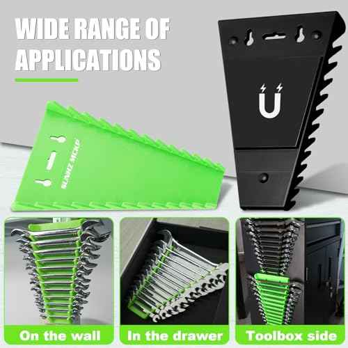 SUNHZMCKP 4 Pack Wrench Organizer for Toolboxes, Magnetic Wrench Rack Tool Trays, Wrench Holder up to 48 wrenches SAE (1/4" - 1/16") and Metric (6 mm - 24 mm)