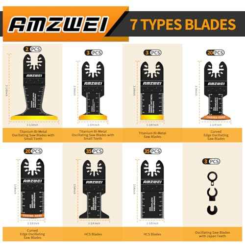 118PCS Oscillating Tool Blades Metal Wood Cutting, Professional Curved Edge Oscillating Saw Blades with Titanium Multitool Blades, Compatible with Dewalt Milwaukee Ryobi Rockwell Fein