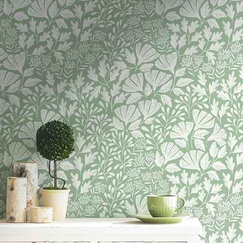 Safiyya Floral Peel and Stick Wallpaper Boho Contact Paper Green and White Wallpaper for Bedroom Waterproof Self Adhesive Removable Wall Paper 118''¡¿17.3''