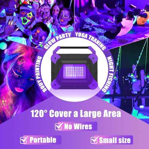 T-SUN Rechargeable Black Lights, Battery Powered Black Lights for Fishing Portable Blacklights for Glow Party Body Paint Fluorescent Poster Neon Party 4 Packs