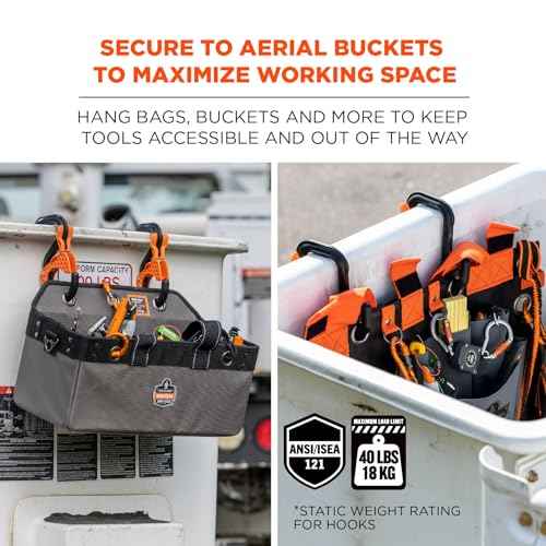 Ergodyne Squids 3178 Locking Aerial Bucket Hook with Tethering Point, Fits 3" Lip, Attach Tool Bags or Aprons to Buckets