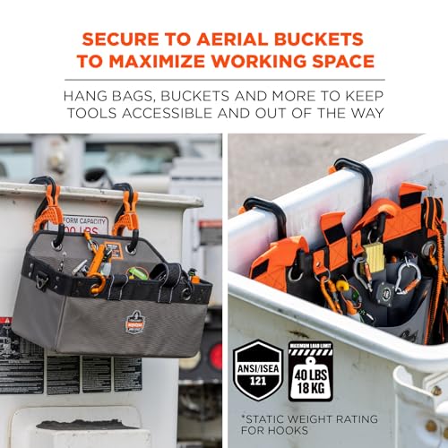 Ergodyne Squids 3178 Locking Aerial Bucket Hook with Tethering Point, Fits 2" Lip, Attach Tool Bags or Aprons to Buckets