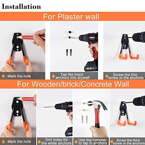Aoben Heavy Duty Steel Garage Storage Hooks - Utility Tool Hangers and Combinable Wall Mount Hooks for Organizing Ladder, Hold Chairs, Heavy Tools (Small U, 10 Pack)