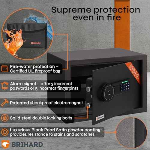 Family Biometric Safe 9.84"H x13.78"W x 9.84"D with Fireproof Bag, Fingerprint Safe Box 0.71Cubic Feet with Removable Shelf, Digital Safe for Home, Secure storage for Money, Documents A4