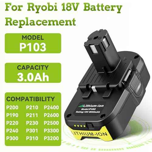 Replacement Ryobi 18v Battery 3.0Ah P103 Compatible with Ryobi 18v Chargers Rapid Charging P119 Combo Fits for 18 Volt Tools P100 P102 P104 P105 P107 P108 P109 P190 (2 Battery+1 Charger)