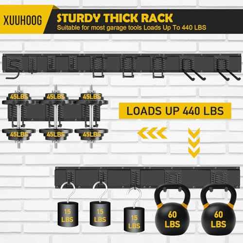 ¡°48¡± Adjustable Garage Wall Tool Organizer - Full-Length Bracket for Garage Storage with 3 Tool Hooks, 2 Double Hooks, 2 Single Hooks and 3 Rails in Heavy-Duty Construction,Tool Organizer