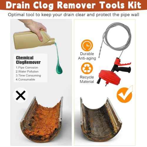 50 FT Double Mode Drain Snake Tools, 11-in-1 Drain Auger for Sink and Drain Unblocking, Plumbing Snake for Kitchen, Bathrom and Shower Sink, Snake for Real DYIs¡¼Upgraded¡½