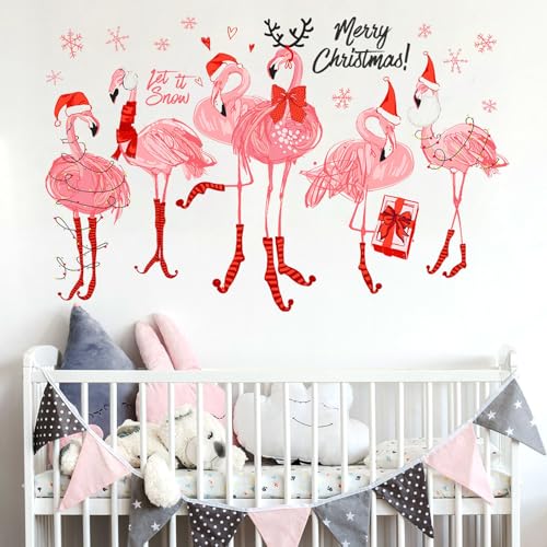 Chrismas Wall Stickers Flamingo Wall Decals for Girls Kids Bedroom Nursery Living Room TV Wall Decor