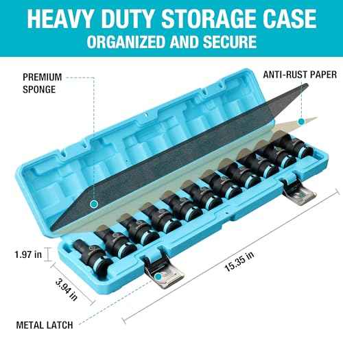 DURATECH 3/8" Drive Impact Swivel Socket Set, 11-Piece Shallow Wobble Socket Set, Metric, Cr-Mo Steel, 6 Points, Organized in Sturdy Storage Case(8-19mm)