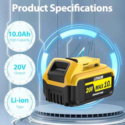 2-Pack 10000mAh Replacement for Dewalt 20V Max Battery, High-Capacity Battery Compatible with Dewalt DCB207/DCB206/DCB204/DCB203/DCB201/DCB200 Series 20V Power Tools & Chargers