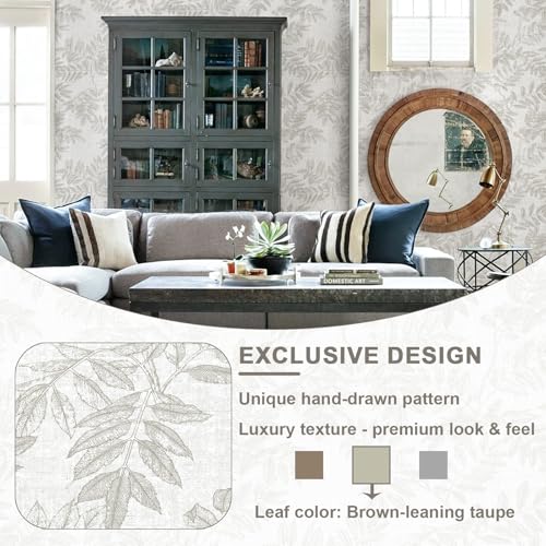 Neutral Leaf Peel and Stick Wallpaper Boho Contact Paper for Cabinets and Drawers Modern Removable Self Adhesive Wallpaper for Bedroom Bathroom Waterproof Contact Paper Beige 78.7inL 17.3inW