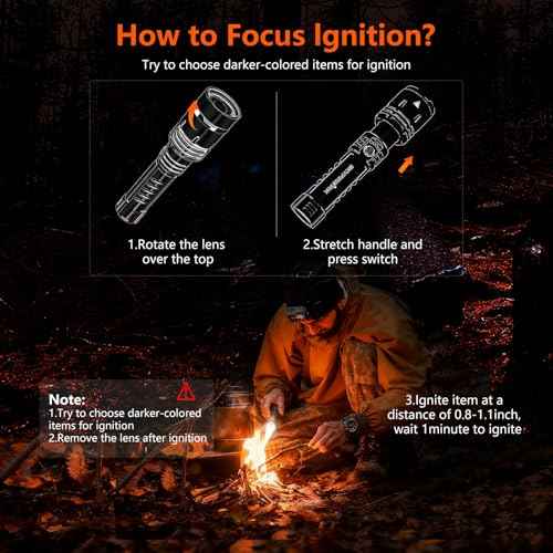 SKYFIRE LED Flashlights High Lumens with Ignition Lens, Rechargeable Zoomable Flash Light, 5 Modes Waterproof IPX6 Handheld Powerful Tactical Flashlight for Emergency Camping Essentials Home