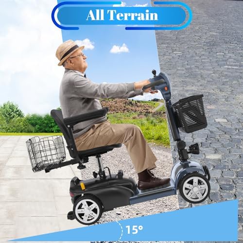 30-60 Miles Ecomobi MS02 Long Range 4 Wheels Electric Mobility Scooter for Adults/Seniors, 350W E-Wheelchair Device w/25Ah Extended Battery, Dual Baskets Compact Mobile for Travel