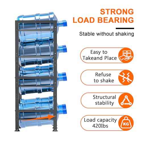 5 Gallon Water Bottle Holder for 8 Bottles, 4 Tiers Double Row Water Jug Holder, Detachable Heavy Duty Water Jug Stand, Water Jug Rack for Office, Kitchen, Garages, Restaurant, and Gym
