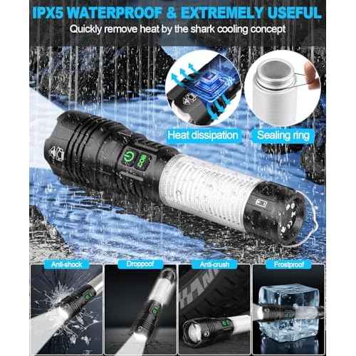 Flashlights High Lumens Rechargeable- Super Bright Tactical LED Flashlight,Powerful USB C Flash Light with 360¡ÆCOB Light, Long Beam 3280Ft,7 Modes,Waterproof Handheld Flashlight for Emergency