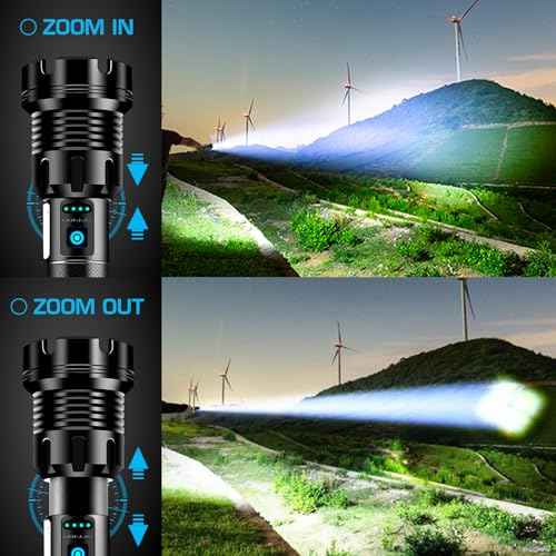 ANKRA 90000 High Lumens Flashlights Rechargeable with COB Work Light Super Bright LED Flashlight Zoomable&14 Modes &Waterproof Tactical Flashlight for Emergencies,Camping,Hiking,Outdoor,Indoor