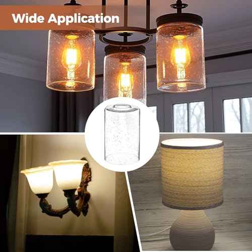 6 Pack Seeded Glass Lamp Shade, Cylinder Bubble Glass Shades Replacement Light Fixture Globe, 6 x 4 Inch Glasss Lampshade Globe Cover with 1-5/8 Fitter for Chandelier Pendant Wall Sconces