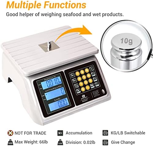 Waterproof Commercial Food Scale 66lb with Price Computing - Digital Rechargeable Scale for Meat, Seafood, Produce at Farmers Market, Butcher Shop, Food Truck, IPX7 Dual Large Display