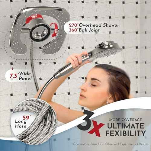 PRIMSOPH Shower Head Handheld Spray Combo 10 Mode Spray Settings Magnetic 2-in-1 High Pressure Dual Showerhead Auto-Switch Square Combination, Brushed Nickel