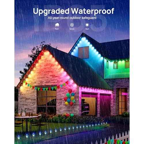 VCOKEN Permanent Outdoor Lights, 63.6ft with 36LED Outdoor Christmas Lights with App Control Remote, DIY Scene Modes Eaves IP65 Waterproof Light for Christmas, Holiday, Decor, Garden Decor