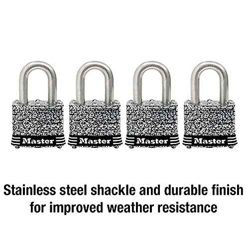Master Lock 3SSQ Stainless Steel Outdoor Padlock with Key, 4 Pack Keyed-Alike