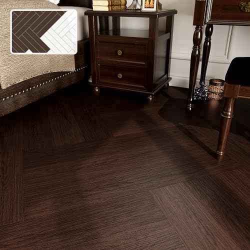 Peel and Stick Vinyl Floor Tiles Upgraded 0.07-Inch 36" x 6", 54 Sq. Ft. 36-Pack, Wood Look Waterproof Self-Adhesive Flooring Planks, DIY Flooring for Kitchen, Bathroom, Living Room, RV, Dark Brown