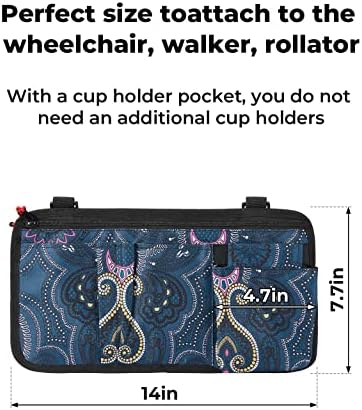 JOYTUTUS Walker Side Bag, Wheelchair Armrest Storage Pouch with Cup Holder, Wheelchair Accessories for Seniors, Walker Bag Cup Holder for Walker, Rollator, Electric Scooter or Wheelchair