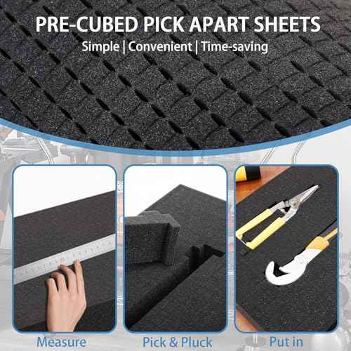 Coengwui Pick and Pluck Foam Inserts, Pre-cubed Pick Apart Sheets for Crafts Toolbox Game Box Camera Cases Drawer Storage (4Pcs 12 x 12 x 2 Inch)