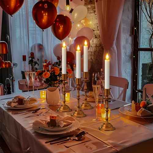 SoulBay 10pcs Flameless Rechargeable Taper Candles, Bright Realistic Flickering LED Electric Candlesticks with Charging Base and Remote Timer for Home Windowsill Christmas Decorations, 0.78" x 6.7"