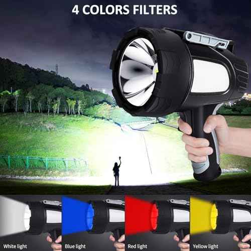 Rechargeable Spotlight Flashlight, 99,000 Lumen Super Bright Led Spotlight with 6 Modes & Foldable Tripod, Powerful Spot Light 30H Long Runtime, Handheld Spot Light for Outdoor Boating H?nting