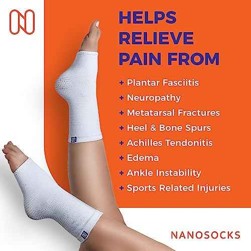 NanoSocks Compression Socks for Women & Men (1 Pair) - BEST Ankle Brace Support Sleeve for Neuropathy, Plantar Fasciitis, Diabetic Foot Nerve Pain Relief - Toeless (Large, Black)