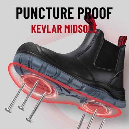 ANGRYRAM Steel Toe Slip on Work Boots for Men Waterproof Slip Resistant Fire Station Mechanic Boots Comfortable Construction Chelsea Safety Shoes