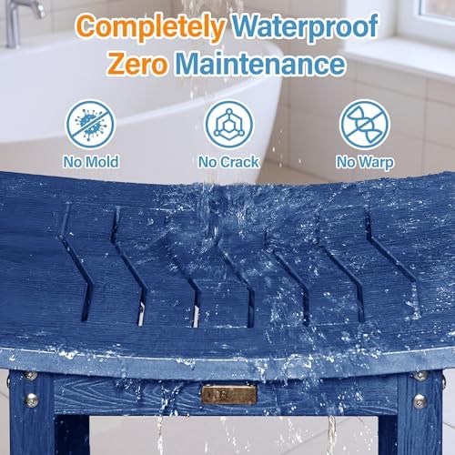 YEFU Shower Chair for Inside Shower: 21" Oversized Non-Slip Waterproof No Maintenance 500LBS Weight Capacity - Shower Bench/Stool with Shelf Handle for Bathroom/Outdoor - Easy Assemble for Adult/Navy