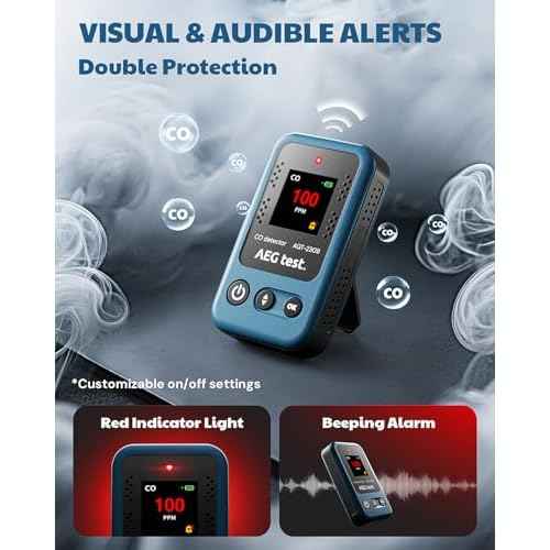 AGT-2309 Portable Carbon Monoxide Detector, 15-Day Standby, Rechargeable Mini CO Monitor with Lanyard for Travel & Camping, Handheld CO Meter with Audible & Visual Alerts, 0-1000ppm - Blue