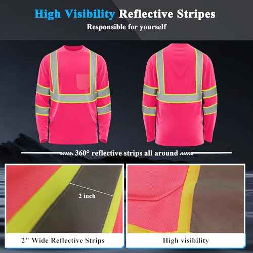 W&H Hi Vis Safety Long Sleeve Shirts Reflective High Visibility Birdeyes Class 3 Shirts,Construction Work