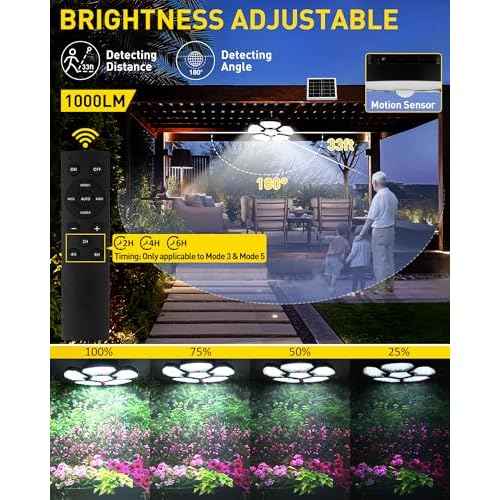 T-SUN Solar Shed Lights Indoor, Motion Sensor/Remote & 5 Modes, IP65 Waterproof Solar Lights for Shop/Garage/Barn, Outdoor Pendant Light for Proch Deck, Energy Saving Hanging Light (2-in-1)