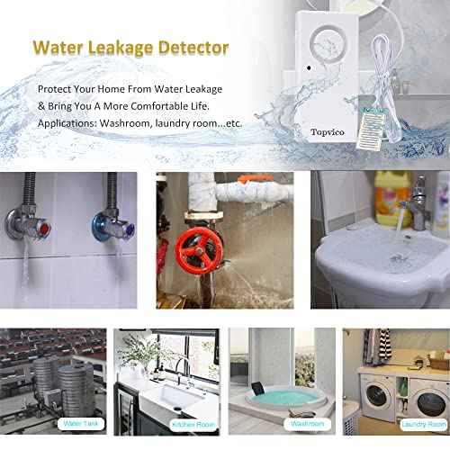 Topvico Water Alarm Leak Detector Moisture Sensor for Basements Sump Pump Dishwasher RV Water Heater Pan High Flood Alert, 120dB Work Alone, Battery Operated, 5 Packs